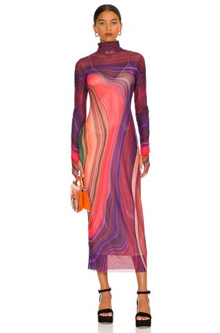 Afrm + Shailene Dress in Abstract Rouge Wave