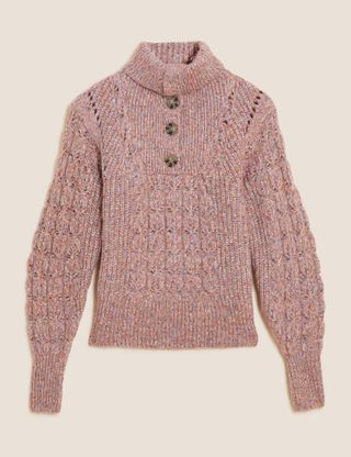 Marks and Spencer + Cable Knit Polo Neck Jumper