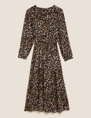 Marks and Spencer + Animal Print Lace Insert Midi Waisted Dress