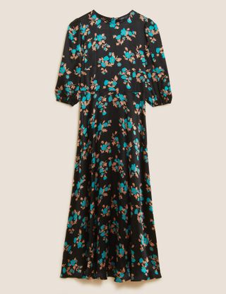 Marks and Spencer + Satin Floral Midaxi Tea Dress