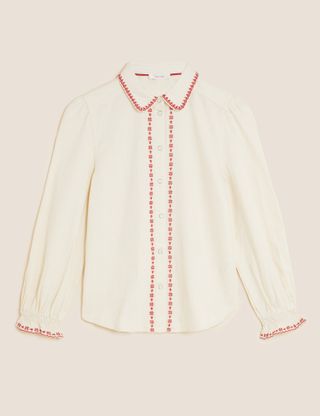 Marks and Spencer + Pure Cotton Embroidered Collared Shirt