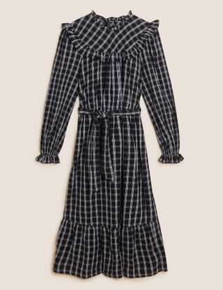 Marks and Spencer + Pure Cotton Checked Midi Tiered Dress