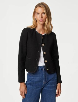 M&S Collection + Tweed Relaxed Collarless Short Jacket