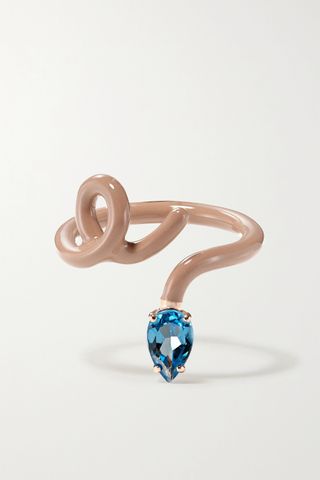 Bea Bongiasca + Baby Vine Tendril Rose gold, Enamel and Topaz Ring