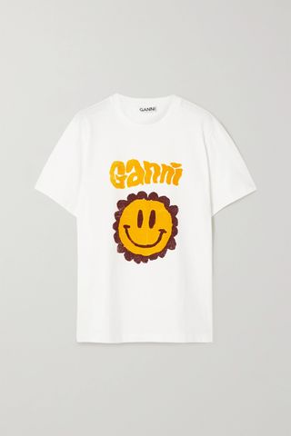 Ganni + Printed Organic Cotton-Jersey T-Shirt