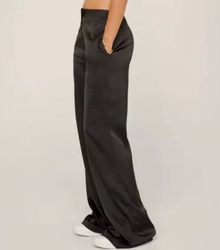 Nasty Gal + Satin Wide Leg Mid Rise Tailored Trousers