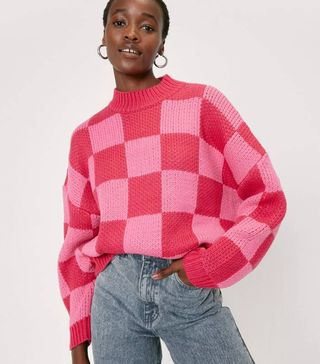 Nasty Gal + Colour Block Patch Pattern Oversized Sweater