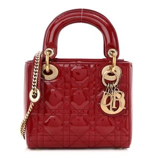 Christian Dior + Patent Cannage Mini Lady Dior Red