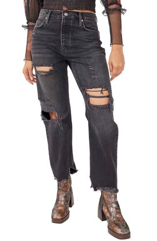 Free People + Distressed Tapered Baggy Boyfriend Jeans