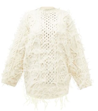 Valentino + Ostrich-Feather Cable-Knit Wool Sweater