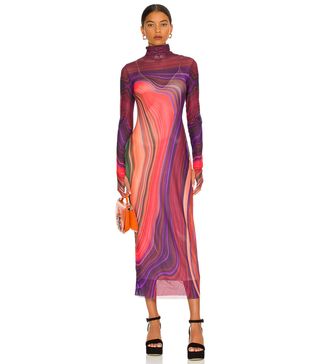 Afrm + Shailene Dress in Abstract Rouge Wave