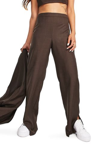 Topshop + High Waist Side Slit Trousers