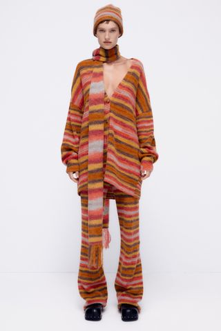 Zara + Longline Striped Knit Cardigan