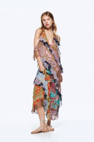 Zara + Patchwork Dress With Ruffles