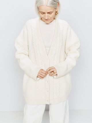 Raey + Cable Knit Wool and Cashmere Blend Chunky Cardigan