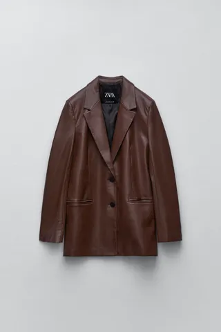 Zara + Faux Leather Blazer