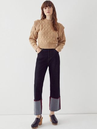 Warehouse + Recycled Lip Shoulder Cable Knit Jumper