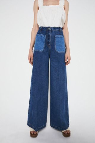 Warehouse + 78s Patch Pocket Super Wide Leg Flare Jeans