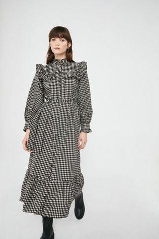 Warehouse + Gingham Frill Yoke Tiered Midi Dress