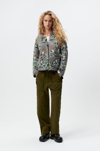 Zara + Floral Jacquard Knit Cardigan