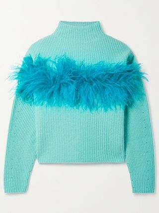 Lapointe + Feather-Trimmed Silk and Cashmere-Blend Sweater