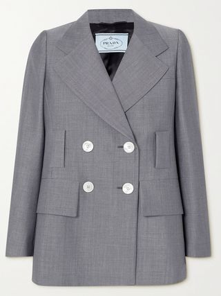 Prada + Double-Breasted Mohair and Wool-Blend Blazer