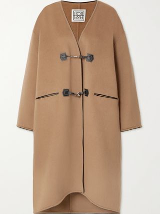 Totême + Leather-Trimmed Brushed Wool and Cashmere-Blend Coat