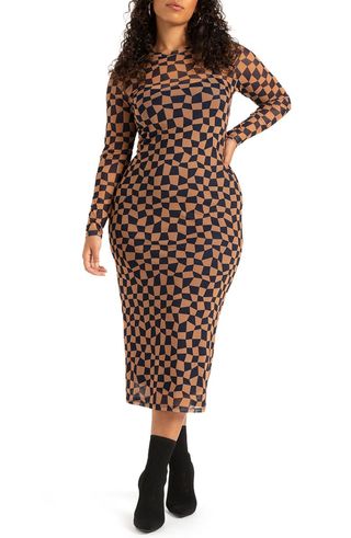 Eloquii + Checkerboard Mesh Maxi Dress