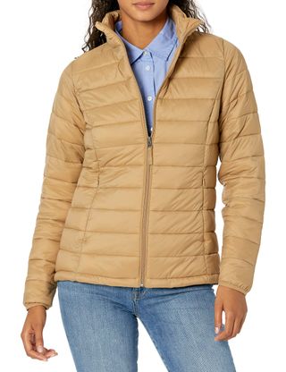 Amazon Essentials + Lightweight Long-Sleeve Full-Zip Water-Resistant Packable Puffer Jacket