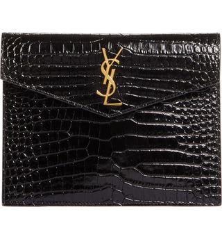 Saint Laurent + Uptown Croc Embossed Leather Baby Pouch