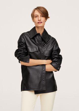 Mango + Leather Overshirt With Pockets