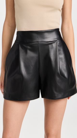 Susana Monaco + Faux Leather Pleated Shorts