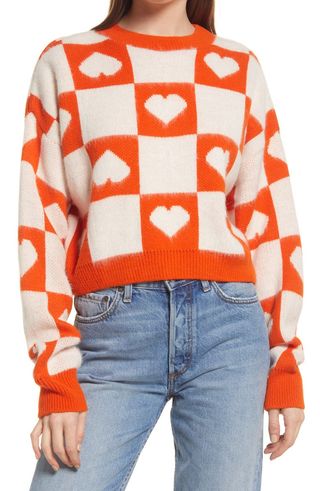 Topshop + Heart Check Crop Sweater