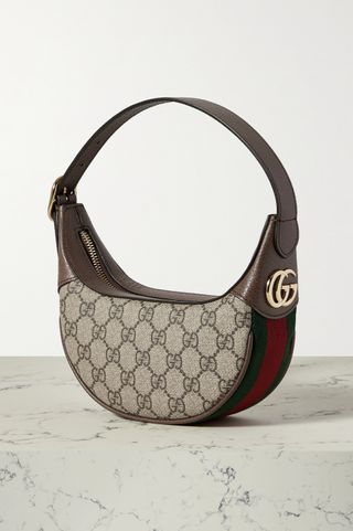 Gucci + Ophidia Textured-Leather and Printed Coated-Canvas Shoulder Bag