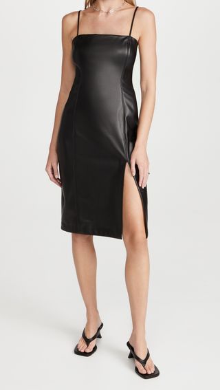 Susana Monaco + Faux Leather Thin Strap Square Neck Dress