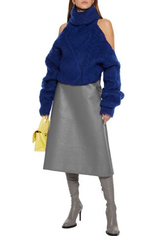 Balenciaga + Faux Leather Midi Skirt