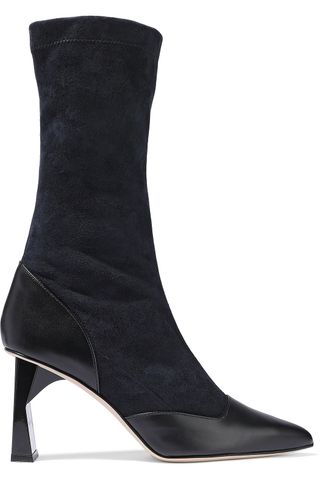 Tibi + Felice Leather-Paneled Suede Boots