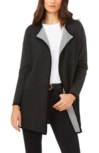 Vince Camuto + Birdseye Open Front Cotton Cardigan