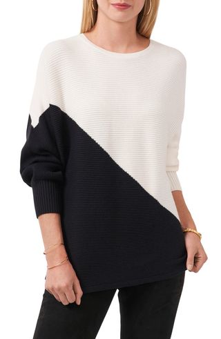 Vince Camuto + Asymmetric Colorblock Cotton Blend Sweater