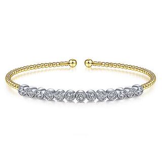 Gabriel & Co. + 14K Yellow Gold Bujukan Cuff Bracelet With Bezel Set White Gold Diamonds