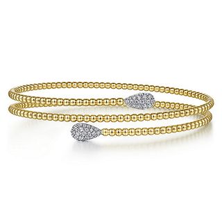 Gabriel & Co. + 14K Yellow Gold Bujukan Bead Wrap Bracelet With White Gold Diamond End Caps