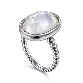 Gabriel & Co. + 925 Sterling Silver Rock Crystal and White MOP Oval Ring