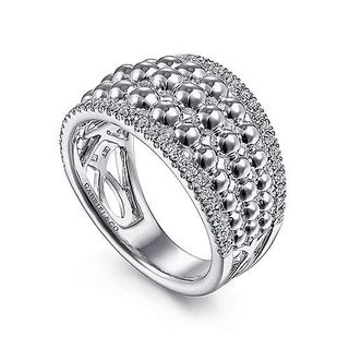 Gabriel & Co. + 925 Sterling Silver White Sapphire Wide Bujukan Ring