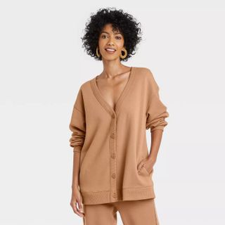 A New Day + All Day Fleece Open Neck Button-Front Cardigan