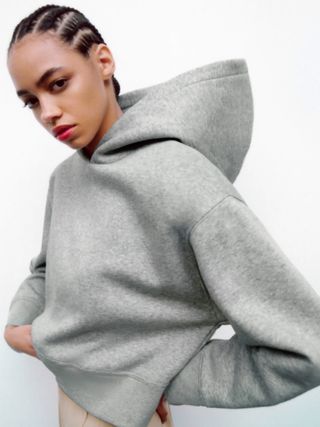 Zara + Hooded Rib Sweatshirt