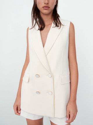 Zara + Double Breasted Vest With Topstitching