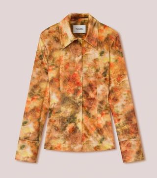 Nanushka + Printed Stretch-Velvet Shirt Hazy Floral