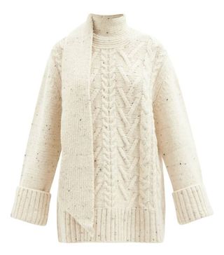 Ganni + Scarf-Neckline Cable-Knit Sweater