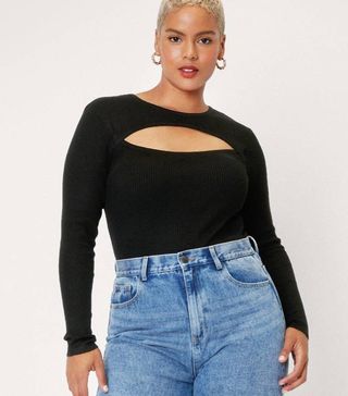 Nasty Gal + Ribbed Cut Out Long Sleeve Knitted Top