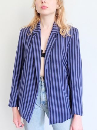 Vintage + 90s Cacharel Blue Striped Blazer